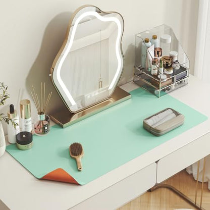DAWNTREES Makeup Mat for Vanity, 23.6"x11.8", Green Leather Vanity Mat - size: 11.8" x 23.6", style: Art Deco (Green and Orange)