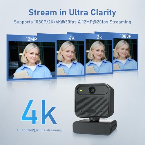 4K Webcam for PC, with 2 Microphone, 85° FOV Computer Cameras with Mirror & Flip Funtion, Remote, Precise Focus, Privacy Cover, Tripod, Webcam for PC, Great for for Computer/Zoom/Skype/Teams/Windows - color: 4K/EPTZ 85° FOV