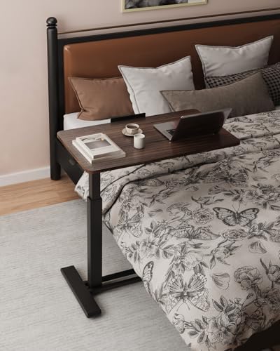 FLEXISPOT H7 PRO 90° Tiltable Mobile Overbed Table with Pneumatic Lift,28'' | Foldable bedside table with adjustable desktop for laptop, Rolling Computer Cart and bed sofa.27.6" W x 15.7" D,Rustic Brown - color: Rustic Brown, size: 28x16