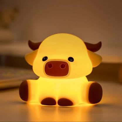 Cute Highland Cow Rechargeable Night Light, LED Touch Silicone Lamp for Bedroom with 7 Colors Timer and Dimmable Squishy Warm Night Lights, Novelty Animal Lamp for Nursery Birthday Gift - color: Cattle
