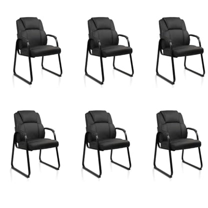 CLATINA Leather Guest Chair with Padded Arm Rest for Reception Meeting Conference and Waiting Room Side Office Home Black with Sled Base 6 Pack - color: Black-seldbase, size: 6 Pack