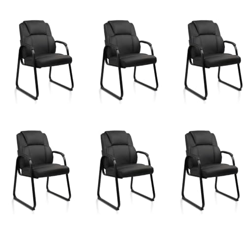 CLATINA Leather Guest Chair with Padded Arm Rest for Reception Meeting Conference and Waiting Room Side Office Home Black with Sled Base 6 Pack - color: Black-seldbase, size: 6 Pack