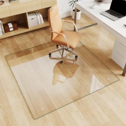 Glass Chair Mat 46" x 46" Tempered Glass Office Chair Mat - color: Transparent, size: 46" x 46"