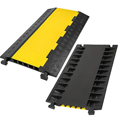 CXRCY 5 Channel Cable Protectors Ramp, 2Pack Cable Ramps,18000lbs Capacity Heavy Duty Rubber Driveway Traffic Speed Bumps Hose Cord Cable Protector Ramp for Wire/Hose/Pipe Hider - size: 2 Pack 5 Channel
