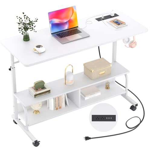Armocity 47" Rolling Standing Desk with Charging Station for Couch Bed - color: White, size: 47''