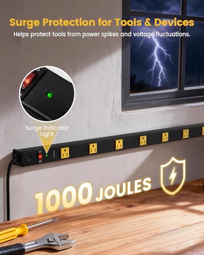 SURAIELEC 10 Outlet Industrial Power Strip, 1000J Surge Protector, 2 Pack - size: 10 OUTLET