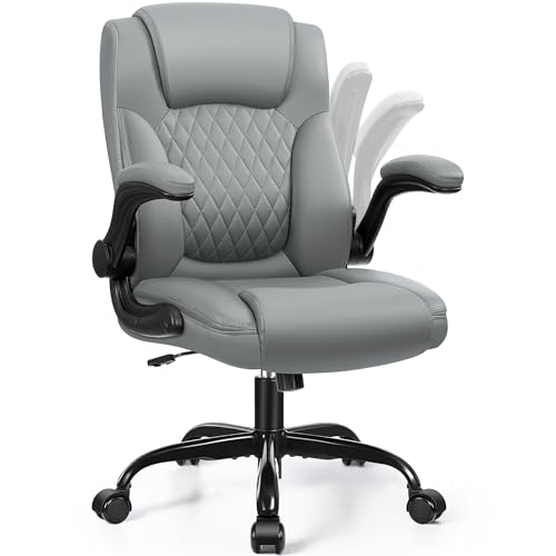 Leather Office Chair, PU Home Computer Desk Chairs with Ergonomic Back Support, 360°Swivel Free，Small Gaming Chair with Wheels and Adjustable Armrests, for Short People Use - color: Grey, size: 1 Pack