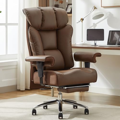 Efomao Big and Tall Office Chair 400lbs - Heavy Duty Executive Desk Chair with Foot Rest & 23" Wide Seat - High Back Ergonomic Leather Computer Chair for Heavy People, Home Office, Brown - color: 3060-brown