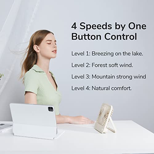 JISULIFE Desk Fan Battery Rechargeable, 180°Foldable Portable Personal Fan - color: Brown, size: 4500mAh
