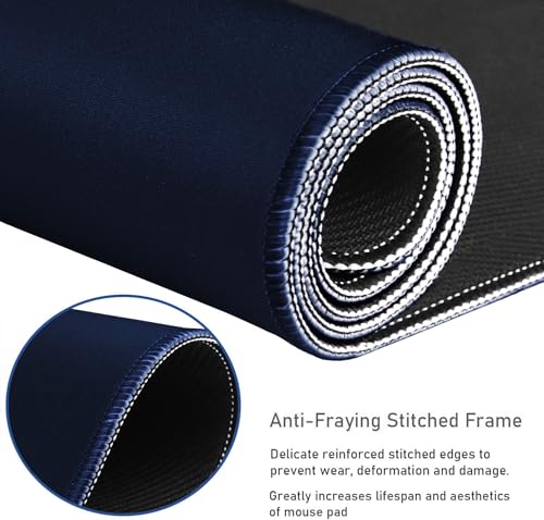 Large Extended Gaming Mouse Pad with Stitched Edges Waterproof 31.5X15.7In - color: Dark Blue, size: 31.5L x 15.7W inches