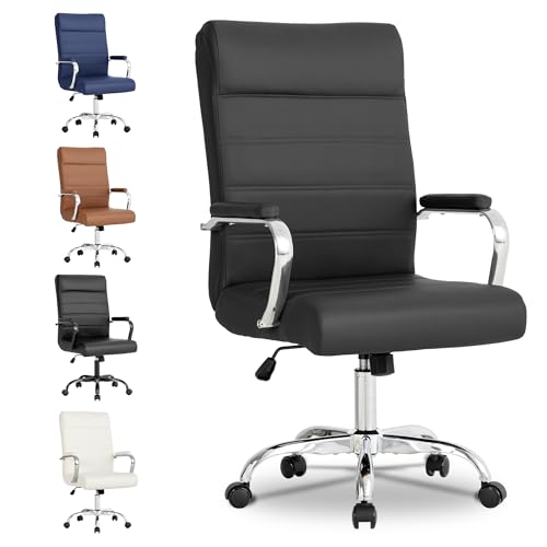 Office Desk Chair,Modern Leather Conference Room Chairs,High Back Ergonomic Home ofiice Chair,Adjustable Height Swivel Executive Computer Chair with Armrest and Padded Seat,Black - color: Black
