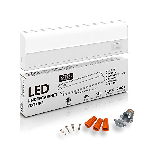 12" Hardwired Under Cabinet Light, 2700K Soft White, ETL, 580 lm, Dimmable - color: 2700K Warm White, size: 12 INCH