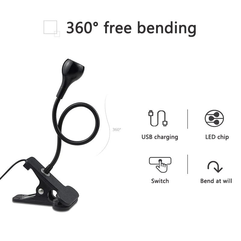 LED Desk Lamp Clip On Light,360°Flexible Gooseneck and Clamp Reading Light - color: Aa Black