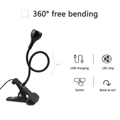 LED Desk Lamp Clip On Light,360°Flexible Gooseneck and Clamp Reading Light - color: Aa Black