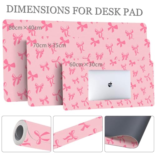 Cute Kawaii Pink Bow Extended Gaming Keyboard Mouse Pad | Non-slip Leather Home Office Desk Mat Protector - color: Pink Bow/Pink, size: L(31.5×15.7 inch)