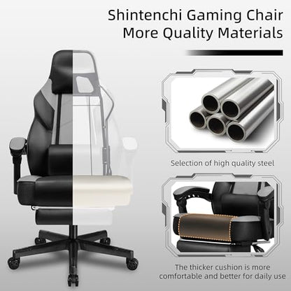 Shintenchi Gaming Chair,Video Game Chair with footrest and Massage Lumbar Support,Height Adjustable Game Chair with 360°Swivel Seat Ergonomic Computer Chair with Headrest for Office or Gaming(Grey) - color: Grey