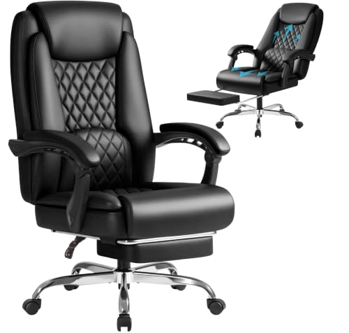 Furmax Office Chair with Footrest Ergonomic High Back Design Executive Computer Desk Chair400lbs, 90-135° Reclining Leather Home Office Desk Chairs Swivel Task Chairs with Wheels(Black) - color: Black