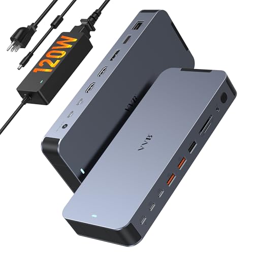 Laptop Docking Station USB C Dock Multiport Hub with 120W Power Adapter - size: 8.2inches