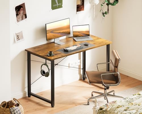 Casaottima 40 Inch Small Computer Desk for Home Office, Study Writing Table for Small Spaces, Simple Modern Desk with Headphone Hooks, Vintage - size: 40 Inch