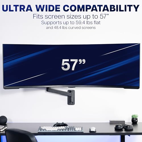 VIVO Black Ultrawide Monitor Wall Mount for up to 57 in Screens, MOUNT-G57 | TV and Monitor Arm, VESA Wall Mount, Designed for Samsung Odyssey Ark, Neo G9, ViewFinity S9, and More, Holds 59.4 lbs - size: Up to 57", style: Single Mount