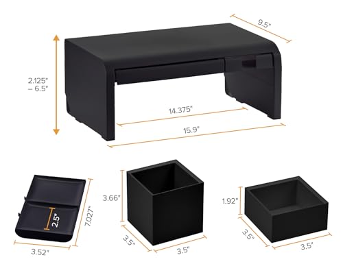 Bostitch Konnect Adjustable Monitor Riser with Drawer, Cell Phone Stand & Pencil Holder, Laptop Stand for Desk, 4 Height Levels, Cable Management & Rubber Feet - color: Black, style: Deluxe Laptop Stand Kit