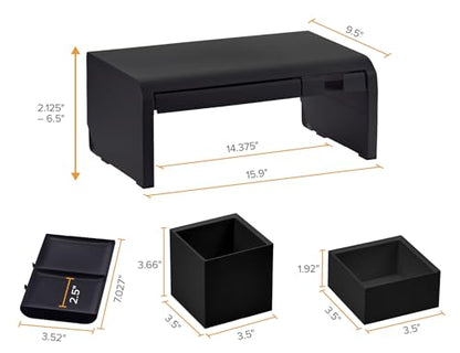 Bostitch Konnect Adjustable Monitor Riser with Drawer, Cell Phone Stand & Pencil Holder, Laptop Stand for Desk, 4 Height Levels, Cable Management & Rubber Feet - color: Black, style: Deluxe Laptop Stand Kit