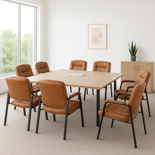 Naomi Home Faux Leather Guest Reception Chair Set of 8 - Caramel | Stackable office chair with supportive armrests and durable construction for everyday office seating. - color: Caramel, Faux Leather, style: Set of 8