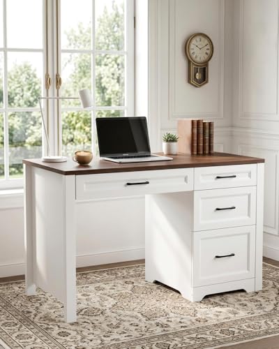 Garvee Brown Farmhouse Executive Desk with File Cabinet & Storage Drawers, Space-Saving Small Home Office Desk for Bedroom - color: Brown