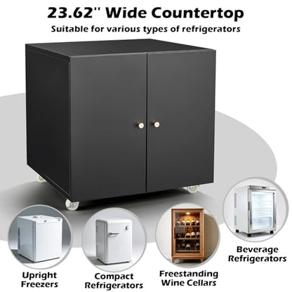 Metal Fridge Printer Stand Cabinet with Storage and Wheels, Black - color: Black - 24''wx24''dx24''h