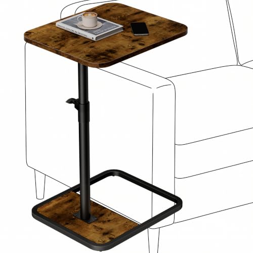 GOYLSER Large C-Shaped Tables Small Swivel End Table, Height Adjustable Side Tables Living Room, Rotating Snack Couch Wooden Tv Trays for Eating On Couch, Rustic Brown - color: Rustic Brown, style: Enlarged Standard
