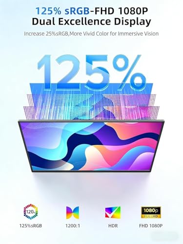UPERFECT Portable Monitor 15.6", 125% sRGB Ultra-Slim Laptop Monitor with Protective Sleeve, Built-in Adjustment Stand | Speaker | VESA, HDMI USB-C Plug & Play Second Screen for Phone Game Console - size: 15.6-inch