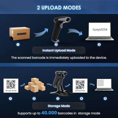 Eyoyo Handheld 2D&1D Bluetooth Barcode Scanner Wireless with Stand