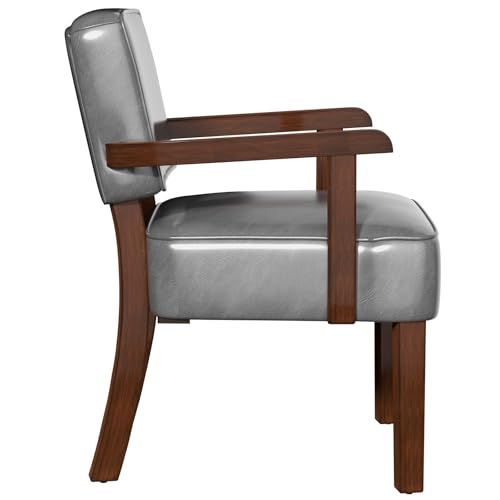 FAGAGA Faux Leather Accent Chair, Mid-Century Armchair with Wood Frame | Upholstered Living Room Chair, Comfy Reading Chair for Bedroom, Waiting Room, Home Office, Easy Assembly, Gray - color: Faux Leather Gray, size: One Chair