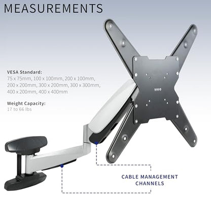 VIVO Counterbalance 40 to 70 inch LCD LED Plasma Screen TV Wall Mount, Above Fireplace Height Adjustable Pneumatic Spring Fully Articulating Bracket, Silver, MOUNT-VW03G - size: 40-70" screens, style: Wall Mount