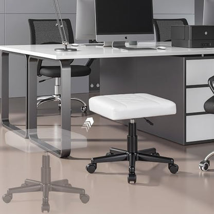 VECELO Under Desk Footrest, PU Ergonomic Foot Rest with Wheels, Comfort Padding, Height Adjustable for Relieving Leg Pain, Stiffness, and etc, White - color: White