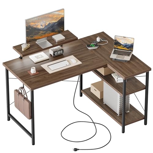 Mericonia 48 in Corner Desk with Monitor Stand, Small L Shaped Gaming Desk - color: Walnut, size: 48 inch
