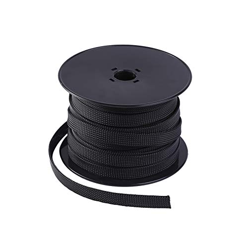 Keco 100ft – 1/2 inch PET Expandable Braided Cable Sleeve – Wire Sleeving for Audio Video and Other Home Device Cable Automotive Wire - Black - size: 1/2"-100ft