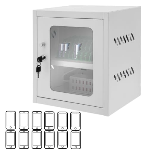 12Device Cell Phone Charging Cabinet Lockable Mobile Phone Charging Station - color: White, size: 12-Device