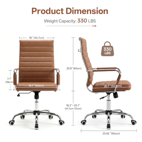 Okeysen Brown Conference Room Chairs, Modern Ergonomic PU Leather Office Desk Chair Ribbed for Office, High Back Executive Swivel Rolling Task Chair for Home - color: Brown
