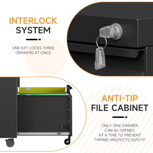 Bestoo File Cabinet,Filing Cabinet with Lock, Metal File Cabinet (Black, 2Drawer-Mobile-26.5" H) - color: Black, size: 2Drawer-Mobile-26.5"H