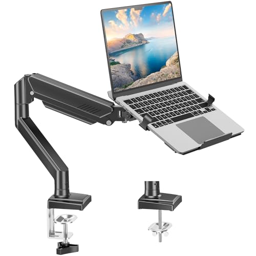 MOUNT PRO Laptop Arm Mount for Desk, Fits Max 17" Notebook and 32" Monitors | 2 in 1 Function Monitor Laptop Stand Holds up to 22lbs, Aluminum Single Monitor Holder with Adjustable Tray - size: Without Pole