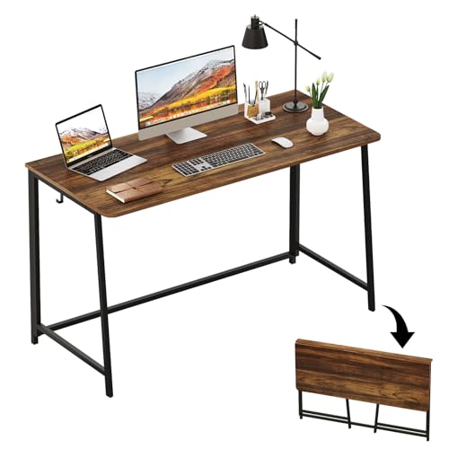 WOHOMO Folding Desk, 47.2" Foldable Computer Table for Small Spaces, Walnut | Easy Assembly and Fold, Sturdy Home office desks for Study Bedroom Dorm Space Saving Writing Work Apartment - color: Brown, size: Extra Large Size:47.2 x 19.6