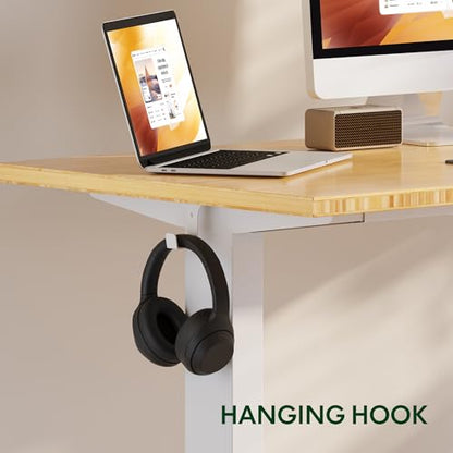 FLEXISPOT EN2 48"x24" Bamboo Electric Standing Desk with Power Strip | Solid Bamboo Desktop, Cable Management, Convenient Clamp Power Strip, And Clean Home Office Setup, White Frame - color: Bamboo Top + White Frame, size: 48x24"