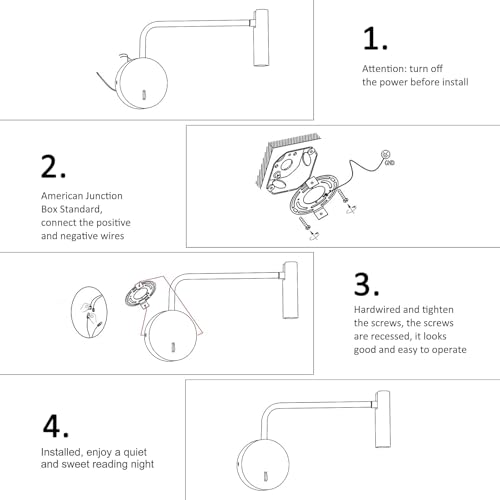 ZEROUNO Wall Mounted LED Reading Light for Bedroom Hardwired Wall Sconce with Switch on/Off Modern 3000K Swing Arm Bedside Wall Mount Lamp (Antique Bronze) - color: Gold