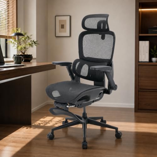 SIHOO B300 PRO Ergonomic Office Chair with Footrest, Mesh Desk Chair, Black - color: True Balck, size: Pack of 1