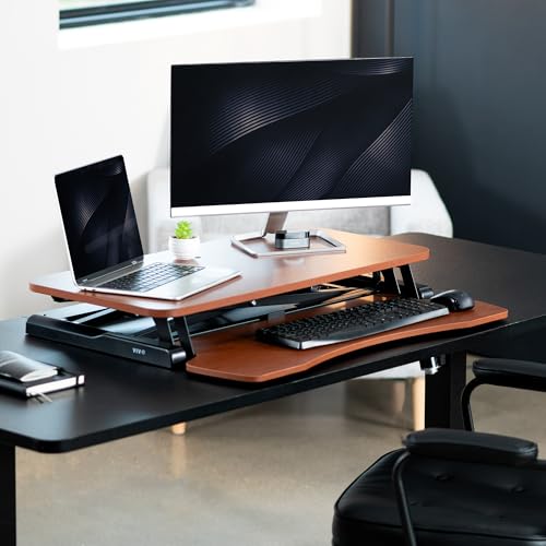VIVO Dark Walnut 32 in Standing Desk Converter, DESK-V000KA - color: Dark Walnut, size: 32"