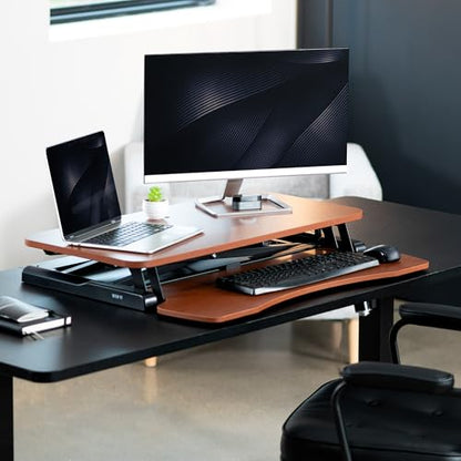 VIVO Dark Walnut 32 in Standing Desk Converter, DESK-V000KA - color: Dark Walnut, size: 32"