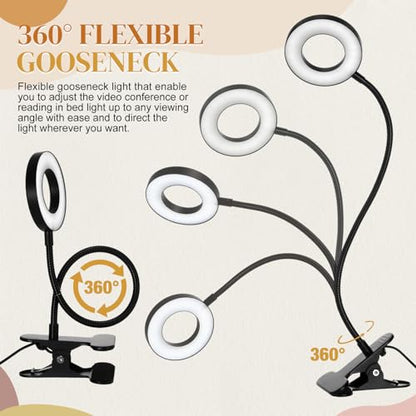 Glooglitter 4 Pcs Clip on Ring Light Desk Lamp 48 LED USB 3 Colors, Black - color: Black