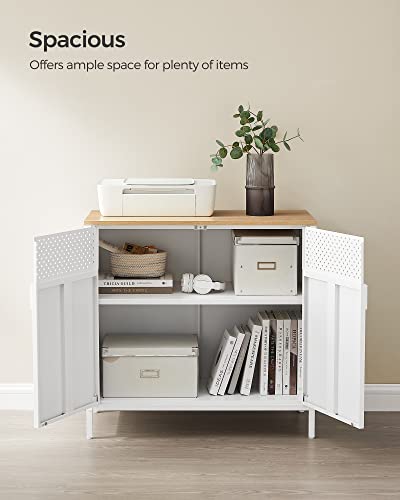 SONGMICS Storage Cabinet, Sideboard with Adjustable Shelves - color: Natural Beige + White, size: 31.5"W, style: 1 pack