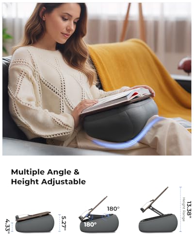 Viozon Lap Book Pillow Stand with Storage, Adjustable Beanbag Reading Pillow with Dark Wood Panel, Multi-Angle Book Holder for Hands-Free Reading in Bed or Sofa,Book Lover Essential,Soft Cushion - color: Dark Wood